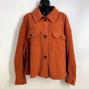 Avec Les Filles Corduroy Overshirt Jacket Women's XL Rust‎ Brown Button Up